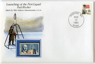 Image: airmail flight cover: Launching of the first liquid fuel rocket commemorative