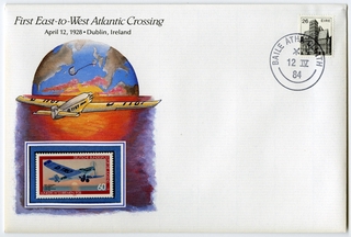 Image: airmail flight cover: First east-to-west Atlantic crossing commemorative