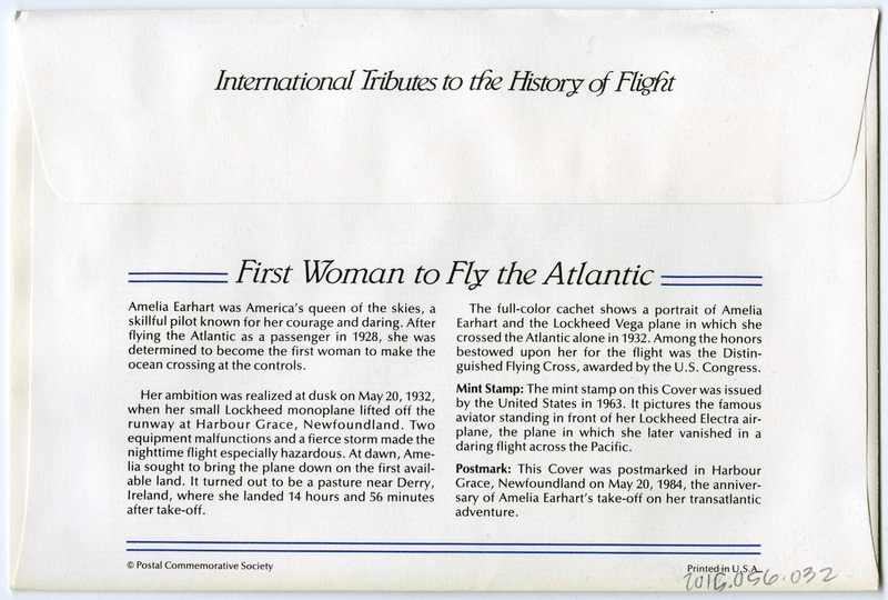 Image: airmail flight cover: First woman to fly the Atlantic commemorative