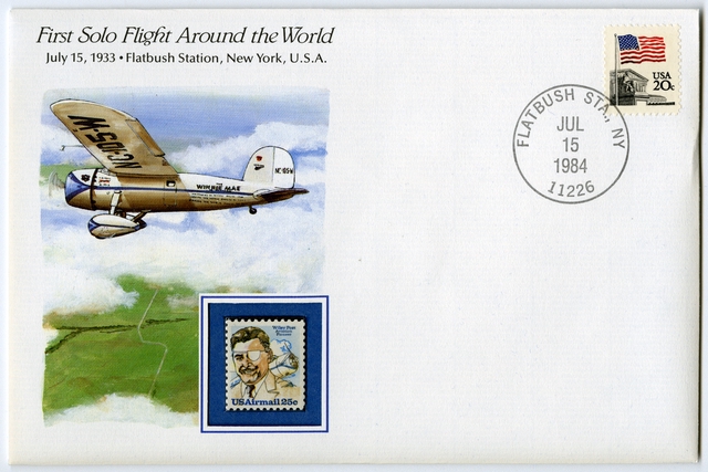 Airmail flight cover: First solo flight around the world commemorative