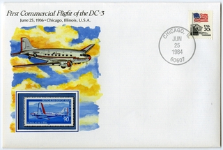 Image: airmail flight cover: First commercial flight of the DC-3 commemorative
