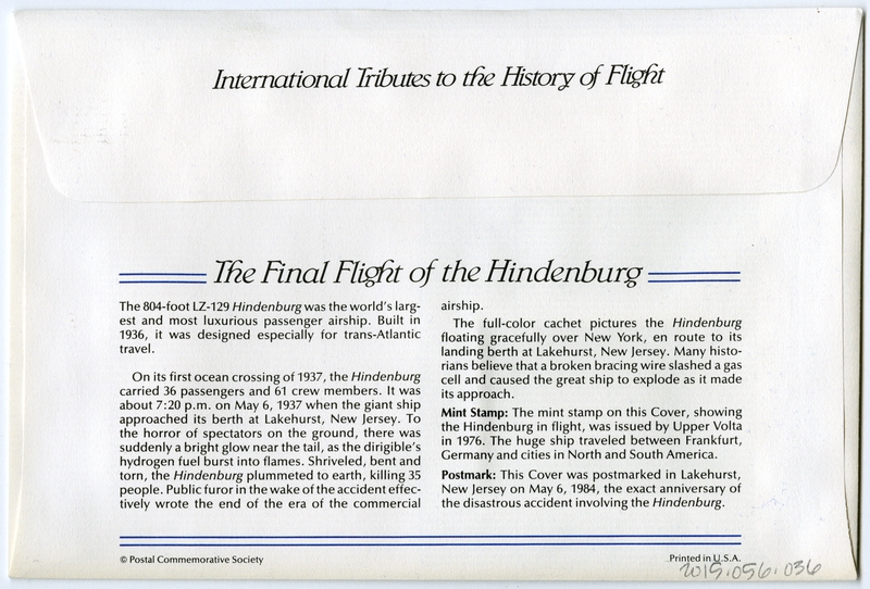 Image: airmail flight cover: Final flight of the Hindenburg commemorative