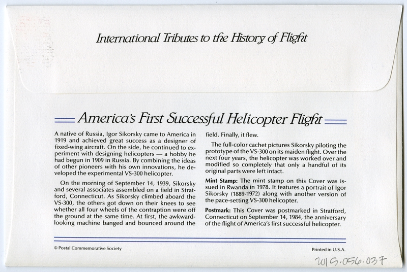 Image: airmail flight cover: America’s first successful helicopter flight commemorative