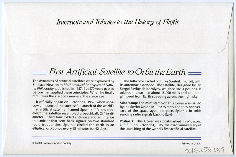Image: airmail flight cover: First artificial satellite to orbit the earth commemorative