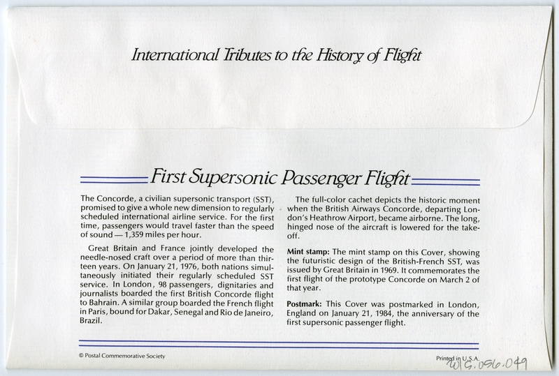 Image: airmail flight cover: First supersonic passenger flight commemorative