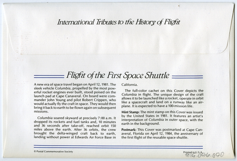 Image: airmail flight cover: Flight of the first space shuttle commemorative