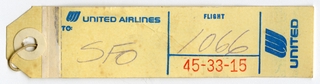 Image: baggage destination tag: United Airlines