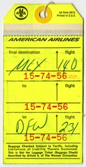 Image: baggage destination tag: American Airlines, Dallas - Fort Worth