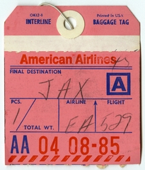 Image: baggage destination tag: American Airlines, Jacksonville