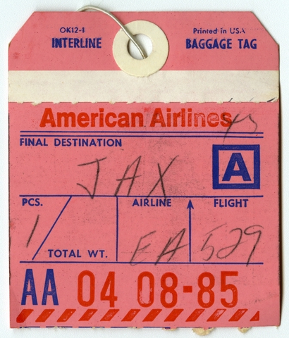 Baggage destination tag: American Airlines, Jacksonville