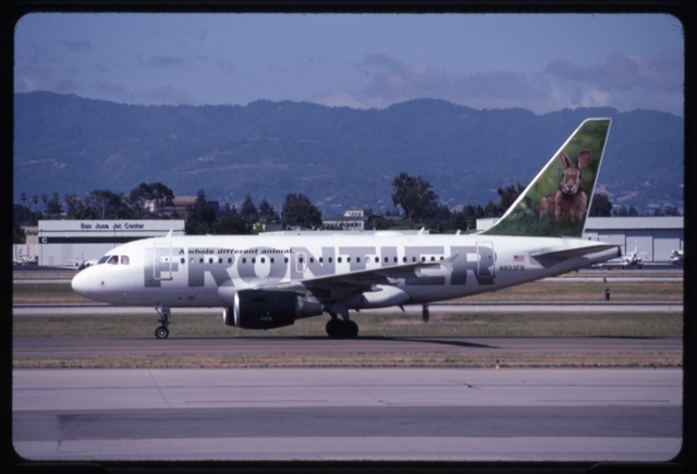 Slide: Frontier Airlines, Airbus A318-100, San Jose Airport (SJC)