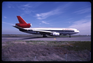 Image: slide: Northwest Orient Airlines McDonnell Doublas DC-10-40, San Francisco International Airport (SFO)