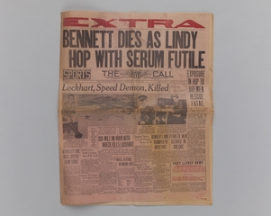 Image: newspaper section: “Bennett dies as Lindy hop with serum futile” [San Francisco Call, April 25, 1928]