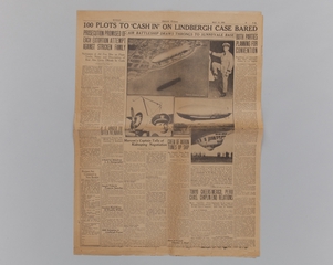 Image: newspaper article: “100 pilots to ‘cash in’ on Lindbergh case bared, Both parties planning for convention” [Oakland Tribune, May 15, 1932]