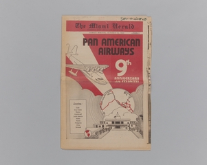 Image: newspaper section: “Pan American Airways / 9th anniversary in Miami” [Miami Herald, October 17, 1937]