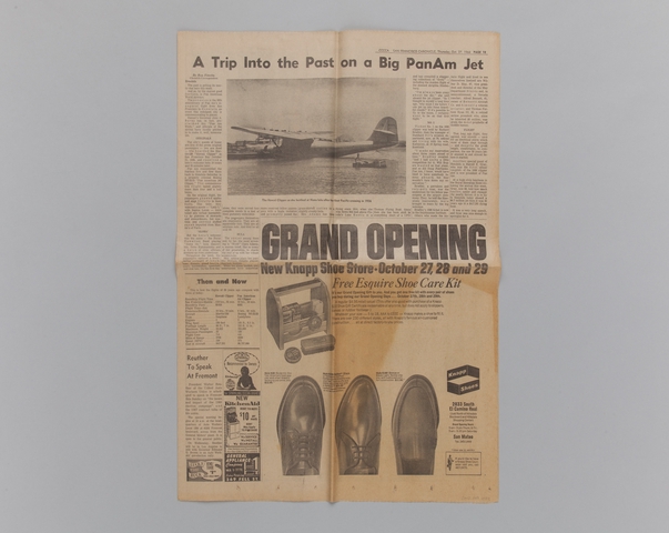 Newspaper article: “A trip into the past on a big Pan Am jet” [San Francisco Chronicle, October 27, 1966]