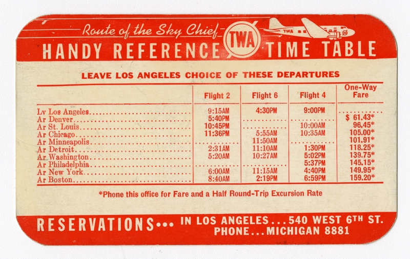 Image: timetable: Transcontinental & Western Air, pocket schedule