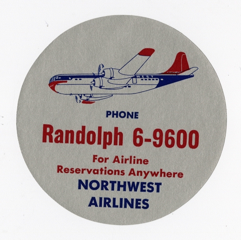 Luggage label: Northwest Airlines, Boeing 377 Stratocruiser
