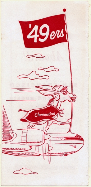 Image: menu: Pan American World Airways, San Francisco 49ers, Clementine the Mule mascot