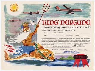 Image: souvenir certificate: Qantas Empire Airways, equatorial crossing