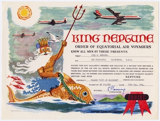 Image: souvenir certificate: Qantas Empire Airways, equatorial crossing