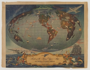 Image: poster: Pan American World Airways, Routes of the Flying Clipper Ships