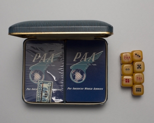 Image: playing cards: Pan American World Airways, double deck bridge case and dice