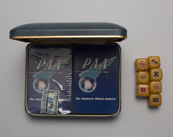 Playing cards: Pan American World Airways, double deck bridge case and dice