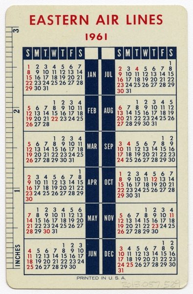 Image: pocket calendar: Eastern Air Lines, Douglas DC-8B, 1961