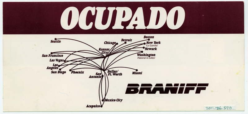 Image: seat occupied card: Braniff Inc.