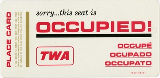 Image: seat occupied card: TWA (Trans World Airlines)