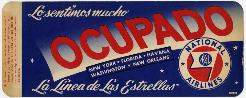 Image: seat occupied sign: National Airlines