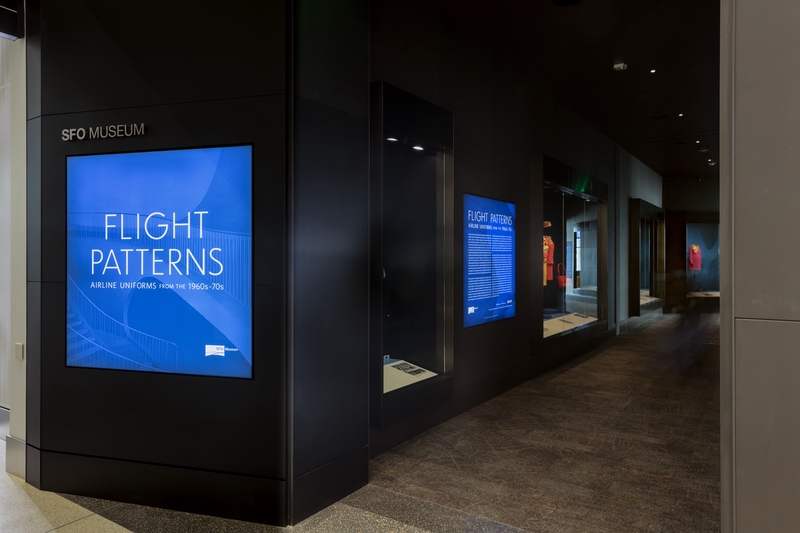 Image: Installation view of "Flight Patterns: Airline Uniforms from the 1960s–70s"
