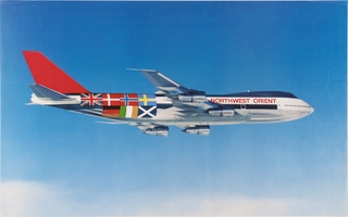 Image: poster: Northwest Airlines, Northwest Orient service, Boeing 747-200