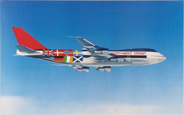 Poster: Northwest Airlines, Northwest Orient service, Boeing 747-200