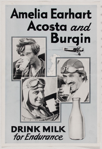 Poster advertisement: Amelia Earhart, Bert Acosta, and Emile Burgin