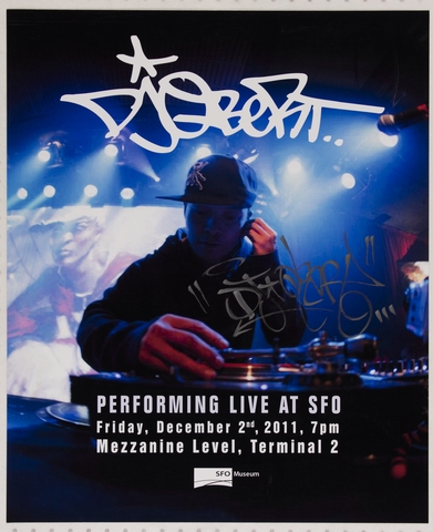 Event poster: SFO Museum, DJ Qbert performing live at SFO