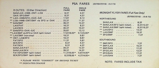 Image: fare schedule: PSA