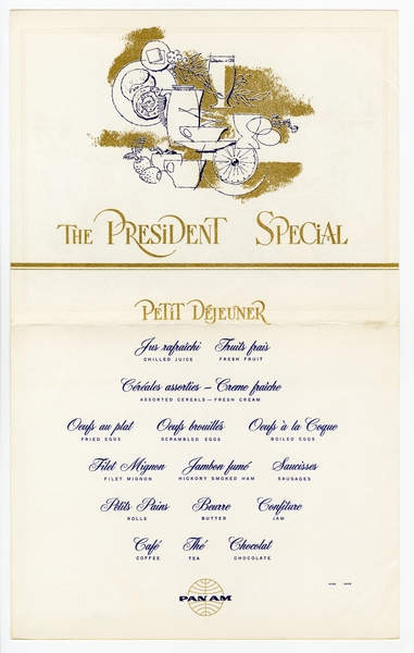 Image: menu: Pan American World Airways, President (first) class