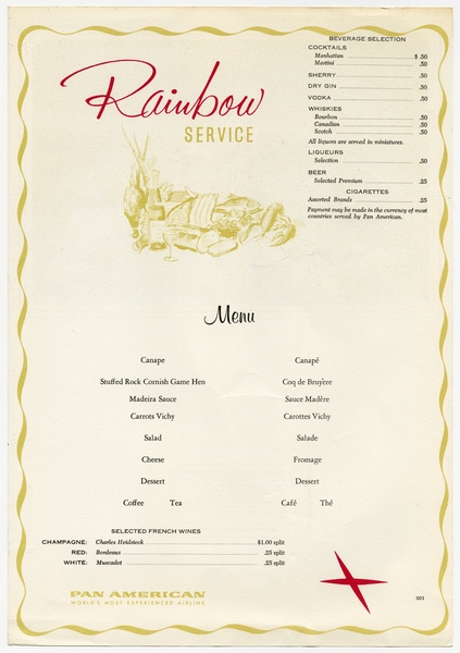 Image: menu: Pan American World Airways, Rainbow (economy) class