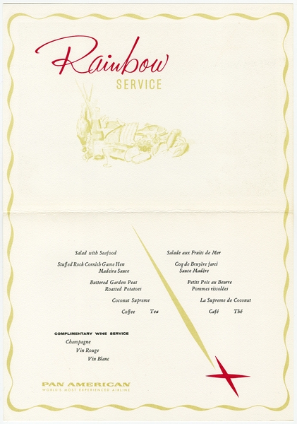 Image: menu: Pan American World Airways, Rainbow (economy) class