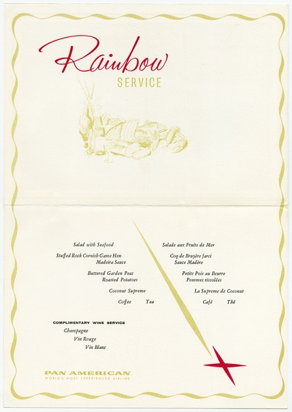 Image: menu: Pan American World Airways, Rainbow (economy) class