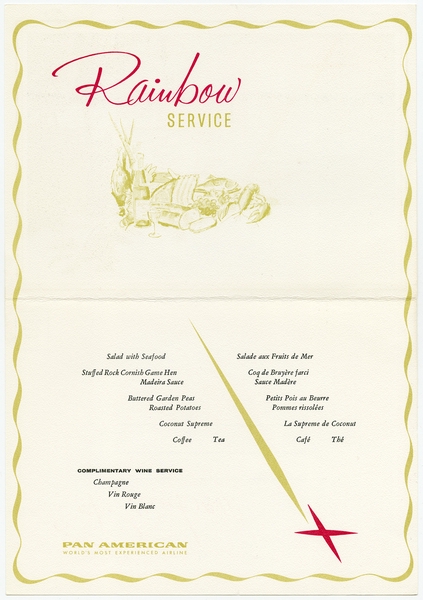 Image: menu: Pan American World Airways, Rainbow (economy) class