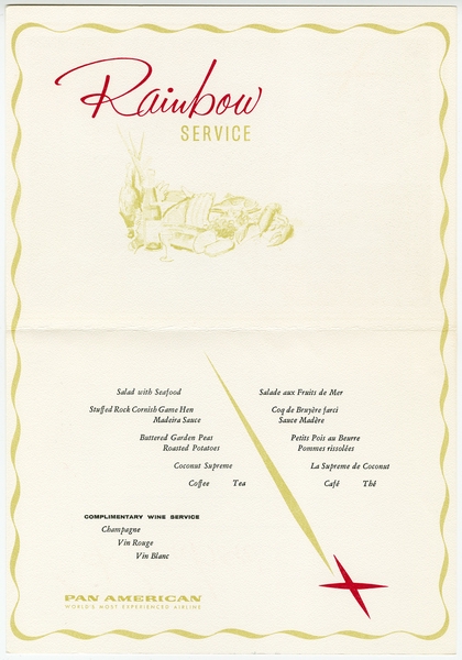 Image: menu: Pan American World Airways, Rainbow (economy) class