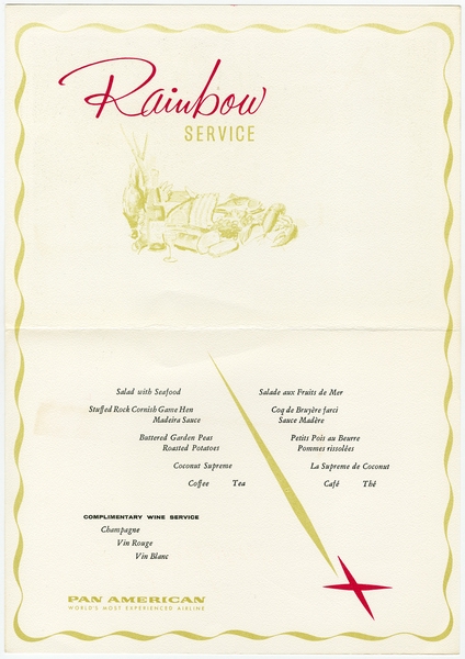 Image: menu: Pan American World Airways, Rainbow (economy) class