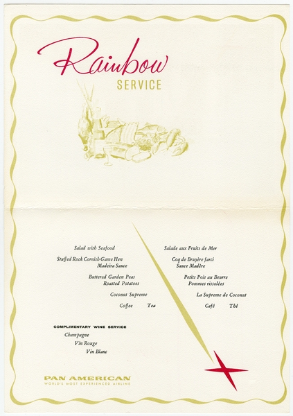 Image: menu: Pan American World Airways, Rainbow (economy) class