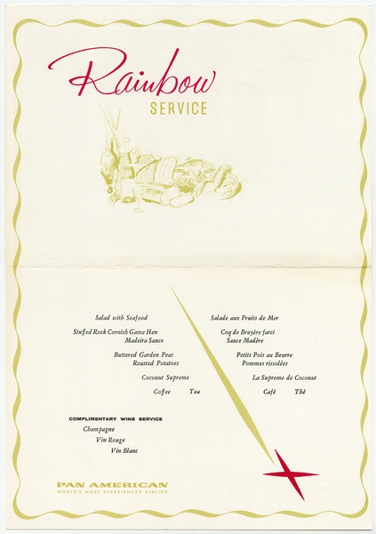 Image: menu: Pan American World Airways, Rainbow (economy) class