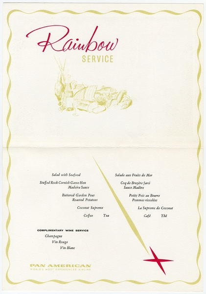 Image: menu: Pan American World Airways, Rainbow (economy) class
