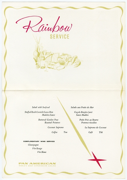 Image: menu: Pan American World Airways, Rainbow (economy) class