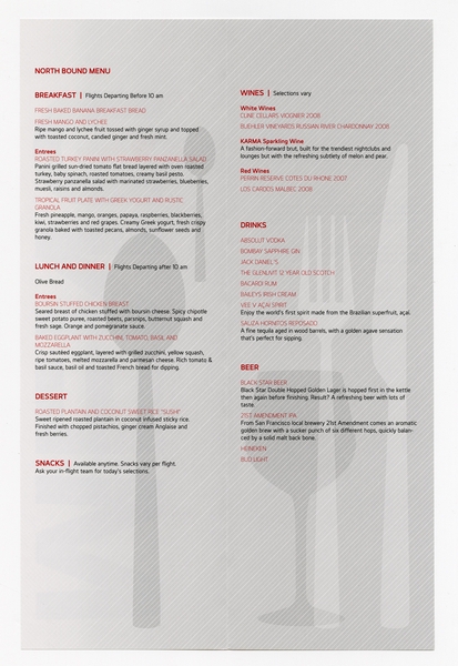 Image: menu: Virgin America, first class